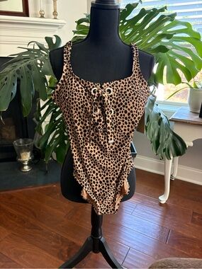 Michael Kors Leopard Print One-Piece Swimsuit in Tan & Black